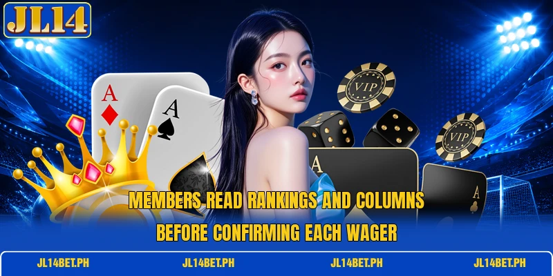 Members read rankings and columns before confirming each wager Members read rankings and columns before confirming each wager