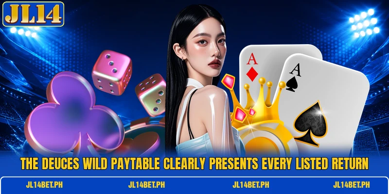 The deuces wild paytable clearly presents every listed return The deuces wild paytable clearly presents every listed return